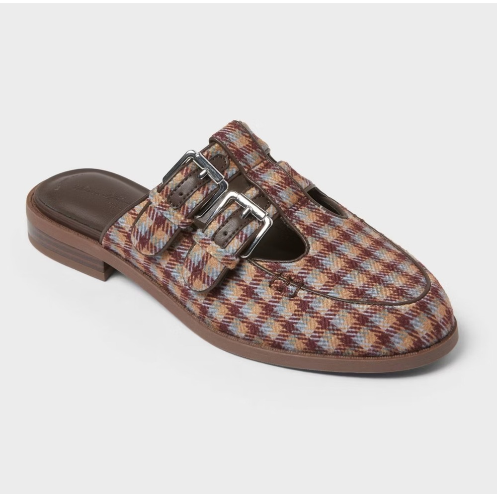 Plaid Mary Jane Mule Flats Universal Thread Winona Brown Orange Women's 9.5